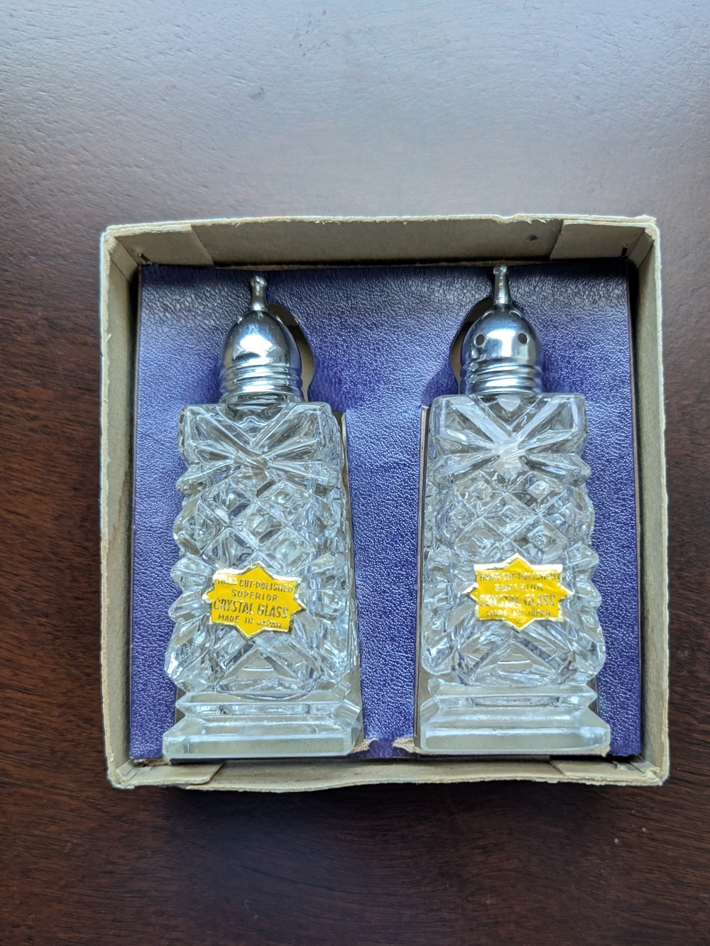 Vintage Superior Crystal Cut Mid Century Clear Glass Salt and Pepper Set 4 Inch